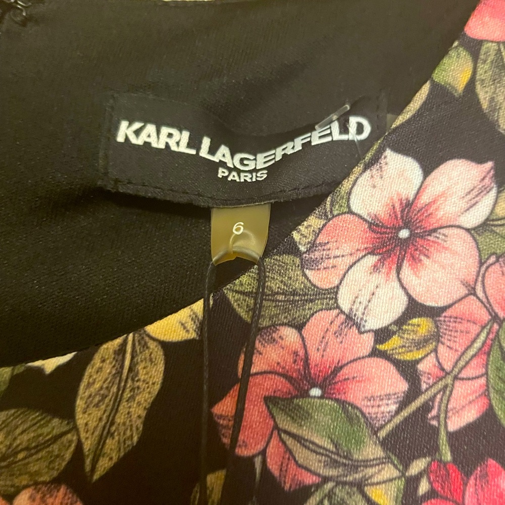 Karl Lagerfeld Paris NWT Floral Bell Sleeve Shift Dress 6 Black Pink - Picture 3 of 8
